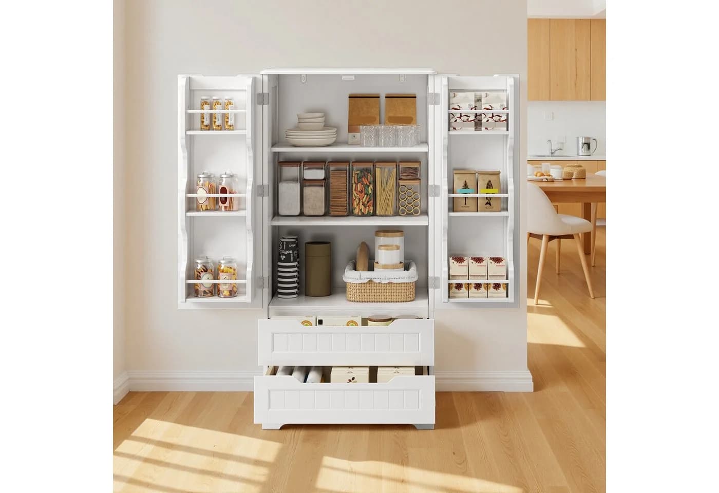 Bealife Highboard Küchenschrank Weiß mit 2 Schubladen und 2 Türen - Bild 2