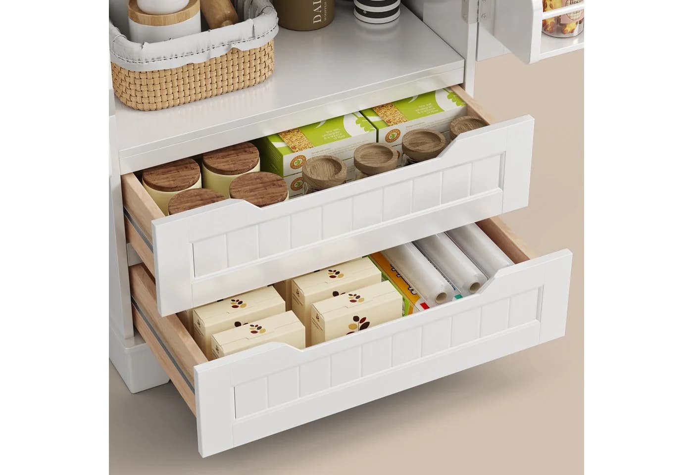 Bealife Highboard Küchenschrank Weiß mit 2 Schubladen und 2 Türen - Bild 5