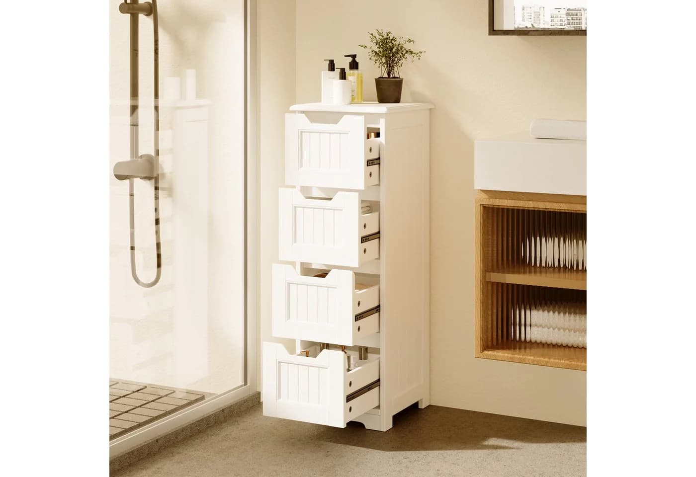 Bealife Badezimmerschrank 4 Schubladen Weiß 30x30x82 cm - Bild 3