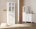 Bealife Hochschrank Badregal Bücherschrank mit 2 Schubladen und 2 Türen Vitrinenschrank Weiß Bild 4