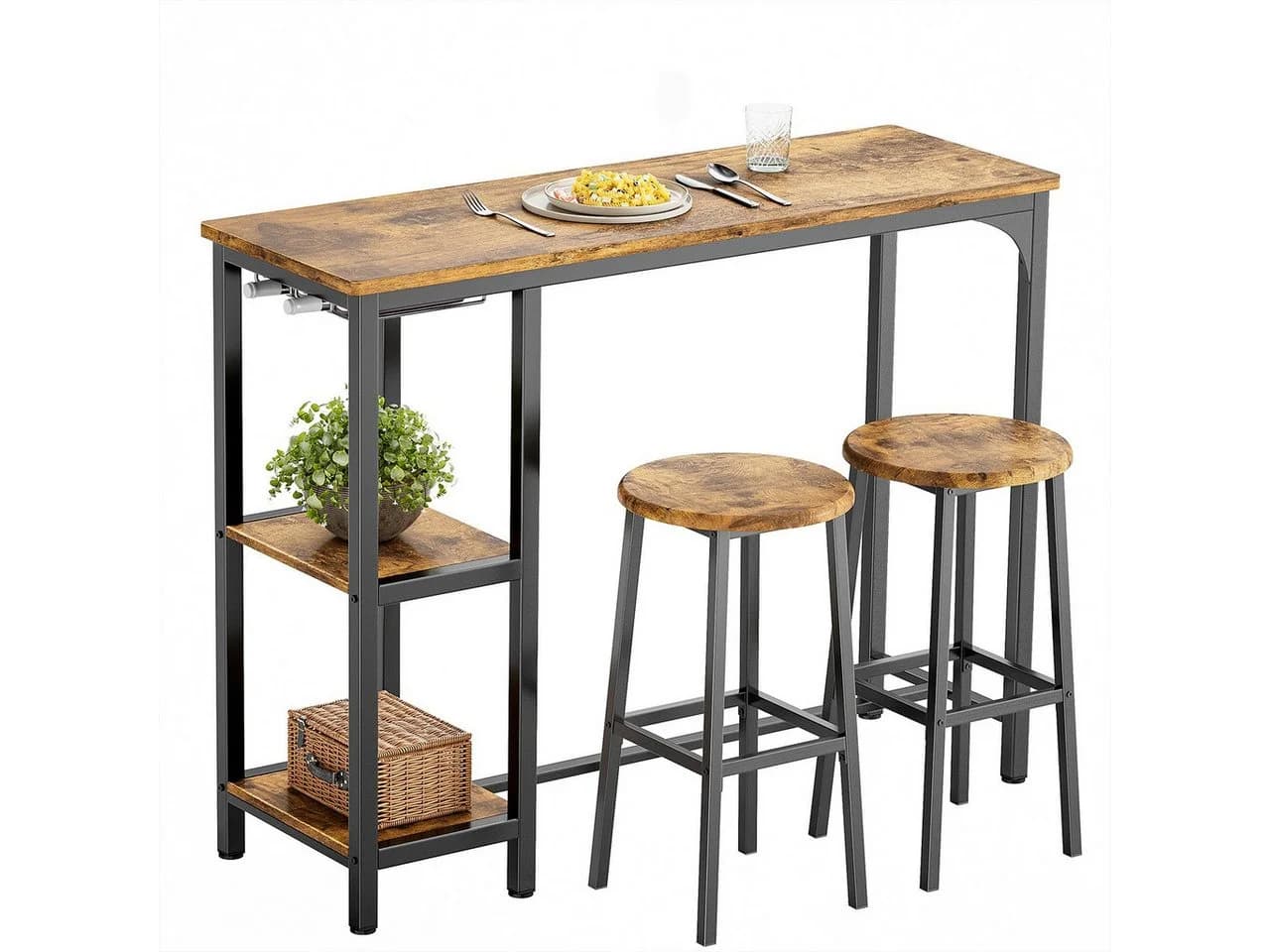 Bealife Essgruppe Esstisch mit 2 Stühlen, 3-tlg Bartisch, Küchentisch für Küche, Esszimmer, Platzsparende Stühle - Bild 2