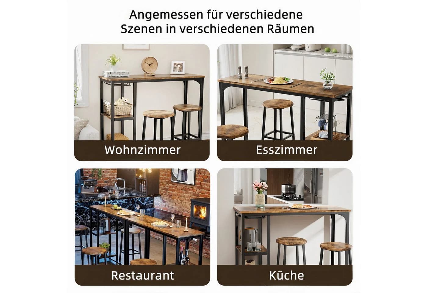 Bealife Essgruppe Esstisch mit 2 Stühlen, 3-tlg Bartisch, Küchentisch für Küche, Esszimmer, Platzsparende Stühle - Bild 3