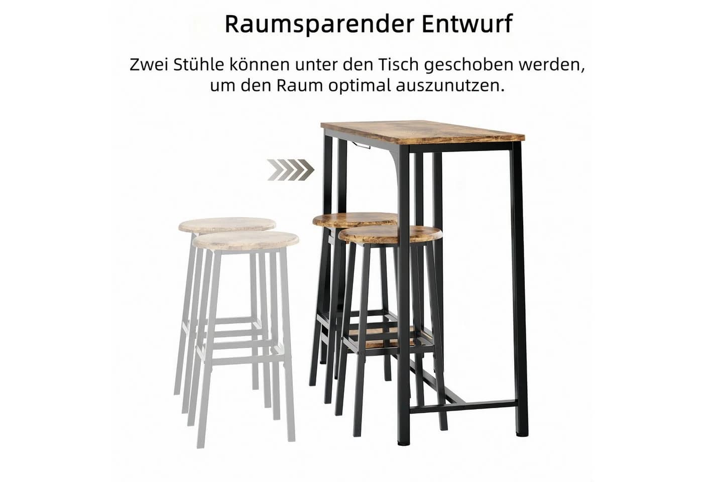 Bealife Essgruppe Esstisch mit 2 Stühlen, 3-tlg Bartisch, Küchentisch für Küche, Esszimmer, Platzsparende Stühle - Bild 5