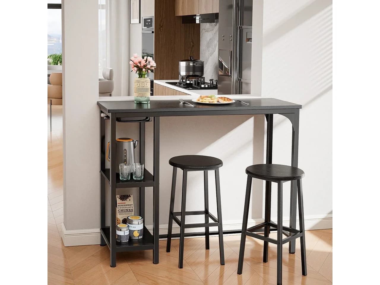 Bealife Essgruppe Esstisch mit 2 Stühlen, 3-tlg Bartisch, Küchentisch für Küche, Esszimmer, Platzsparende Stühle
