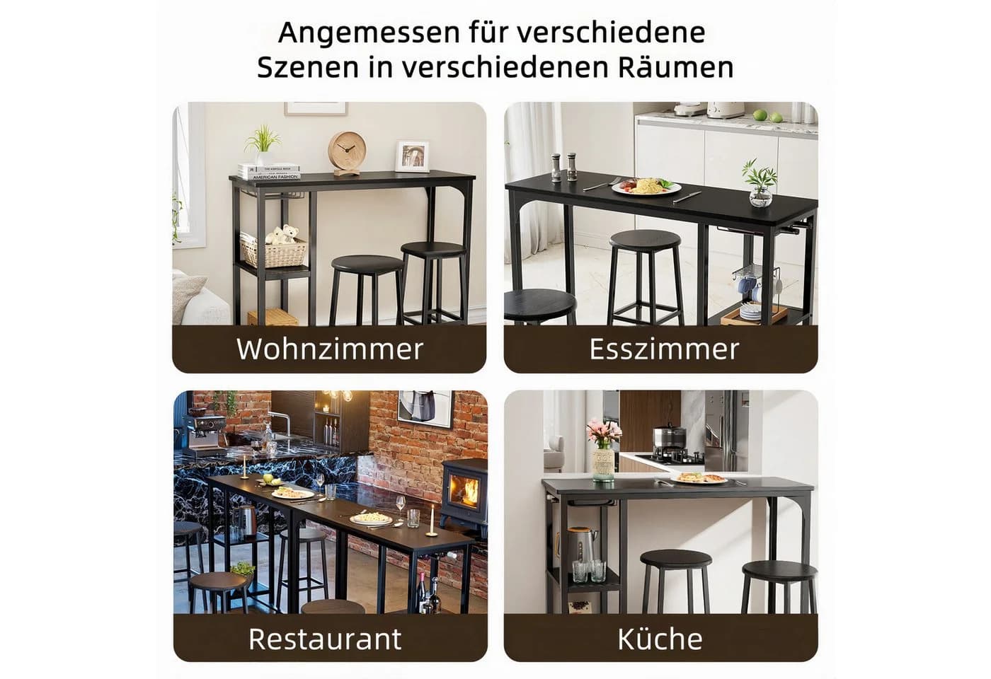 Bealife Essgruppe Esstisch mit 2 Stühlen, 3-tlg Bartisch, Küchentisch für Küche, Esszimmer, Platzsparende Stühle - Bild 4