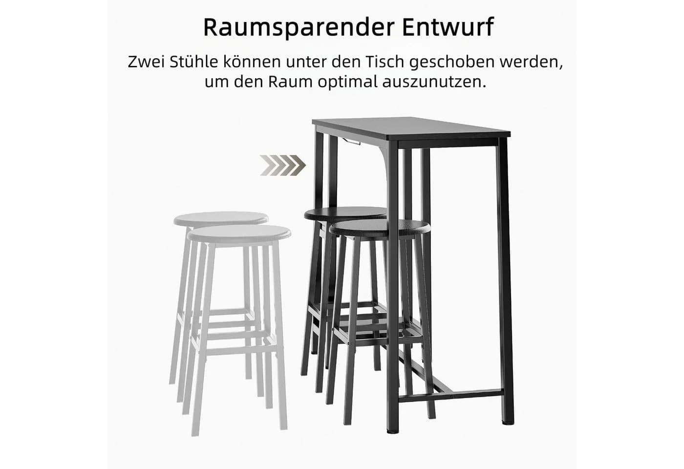 Bealife Essgruppe Esstisch mit 2 Stühlen, 3-tlg Bartisch, Küchentisch für Küche, Esszimmer, Platzsparende Stühle - Bild 5