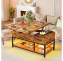 Klyvvo Höhenverstellbarer Couchtisch mit LED, Stauraum & Steckdosen Braun Bild 2