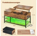 Klyvvo Höhenverstellbarer Couchtisch mit LED, Stauraum & Steckdosen Braun Bild 4