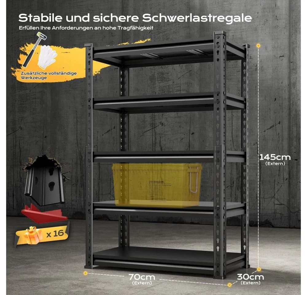Klyvvo Schwerlastregal Metall Schwarz 1750 kg Tragkraft - Bild 4