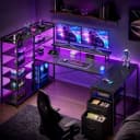 Klyvvo Eckschreibtisch U-Form Schwarz mit LED & Steckdosenleiste Bild 1