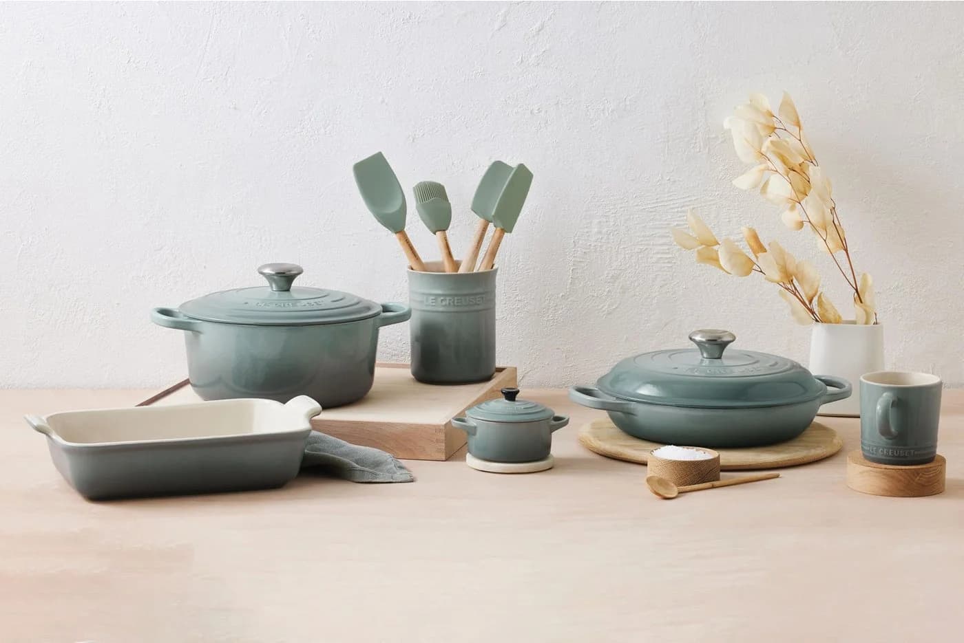 LE CREUSET Kochbesteck-Set Classic 5tlg. Steinzeug & Silikon Sea Salt