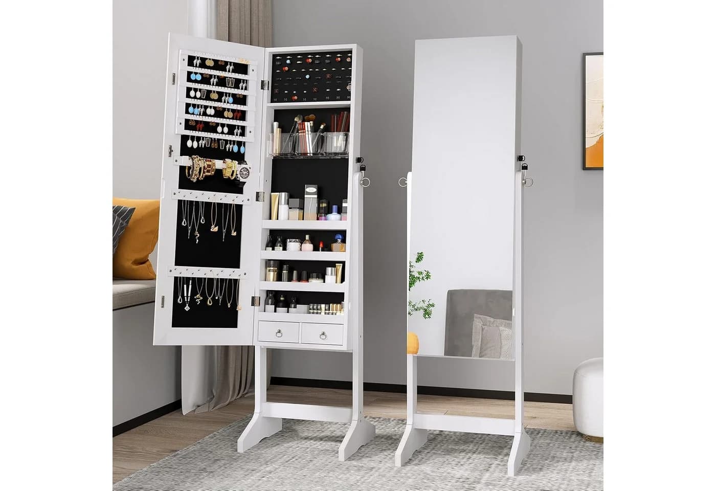 NAIMP Schmuckschrank 2 in 1 mit Spiegel Weiß Modern - Bild 2