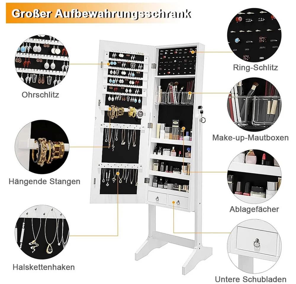 NAIMP Schmuckschrank 2 in 1 mit Spiegel Weiß Modern - Bild 4
