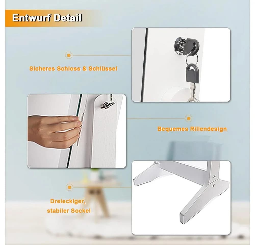 NAIMP Schmuckschrank 2 in 1 mit Spiegel Weiß Modern - Bild 5