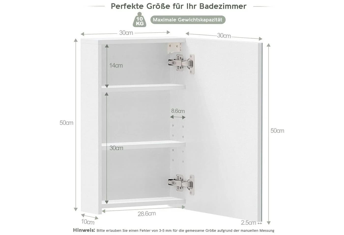 ToteBox Badezimmerspiegelschrank Weiß mit verstellbaren Einlegeböden - Bild 3