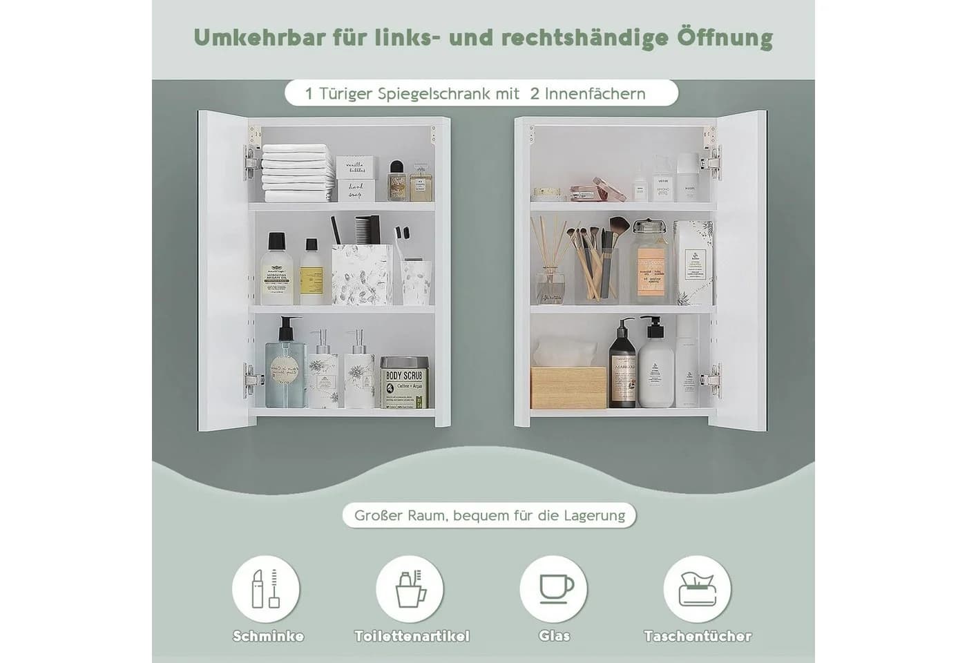 ToteBox Badezimmerspiegelschrank Weiß mit verstellbaren Einlegeböden - Bild 4
