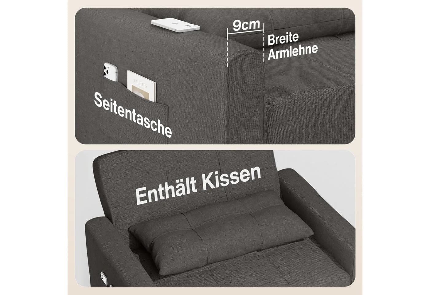 Bealife Sessel 3 in 1 Klappsessel Schlafsessel Grau - Bild 4