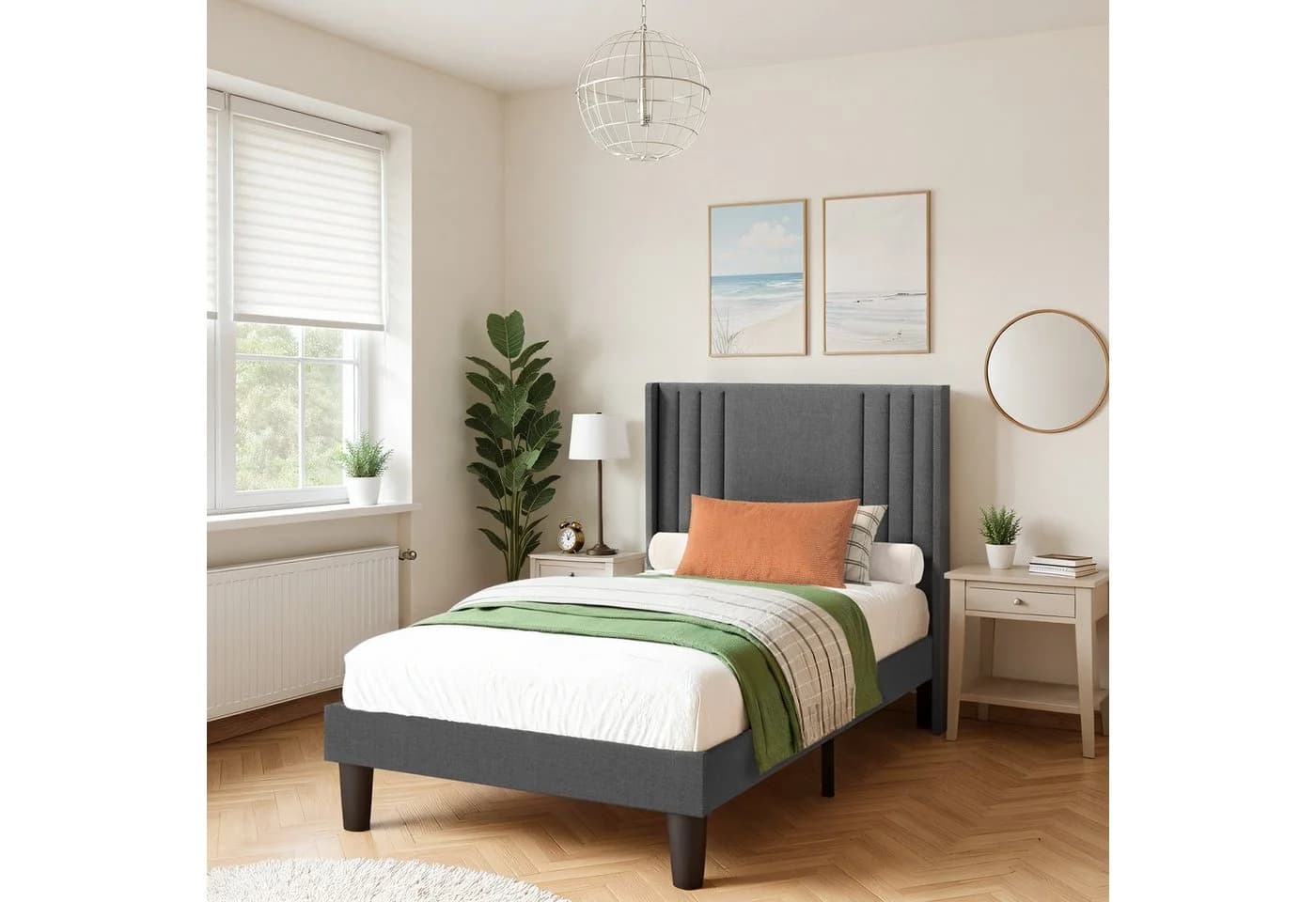 Bealife Bettgestell mit Kopfteil 90/120x200cm Beige/Grau - Bild 2