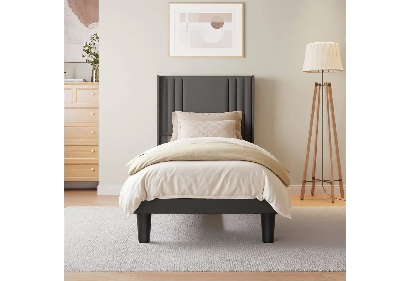 Bealife Bettgestell mit Kopfteil 90/120x200cm Beige/Grau - Bild 4
