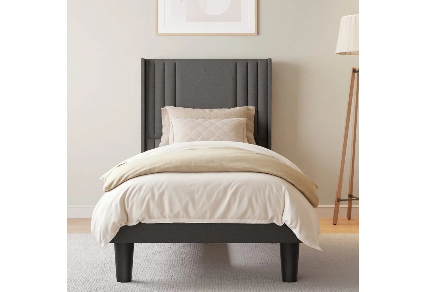 Bealife Bettgestell mit Kopfteil 90/120x200cm Beige/Grau - Bild 5