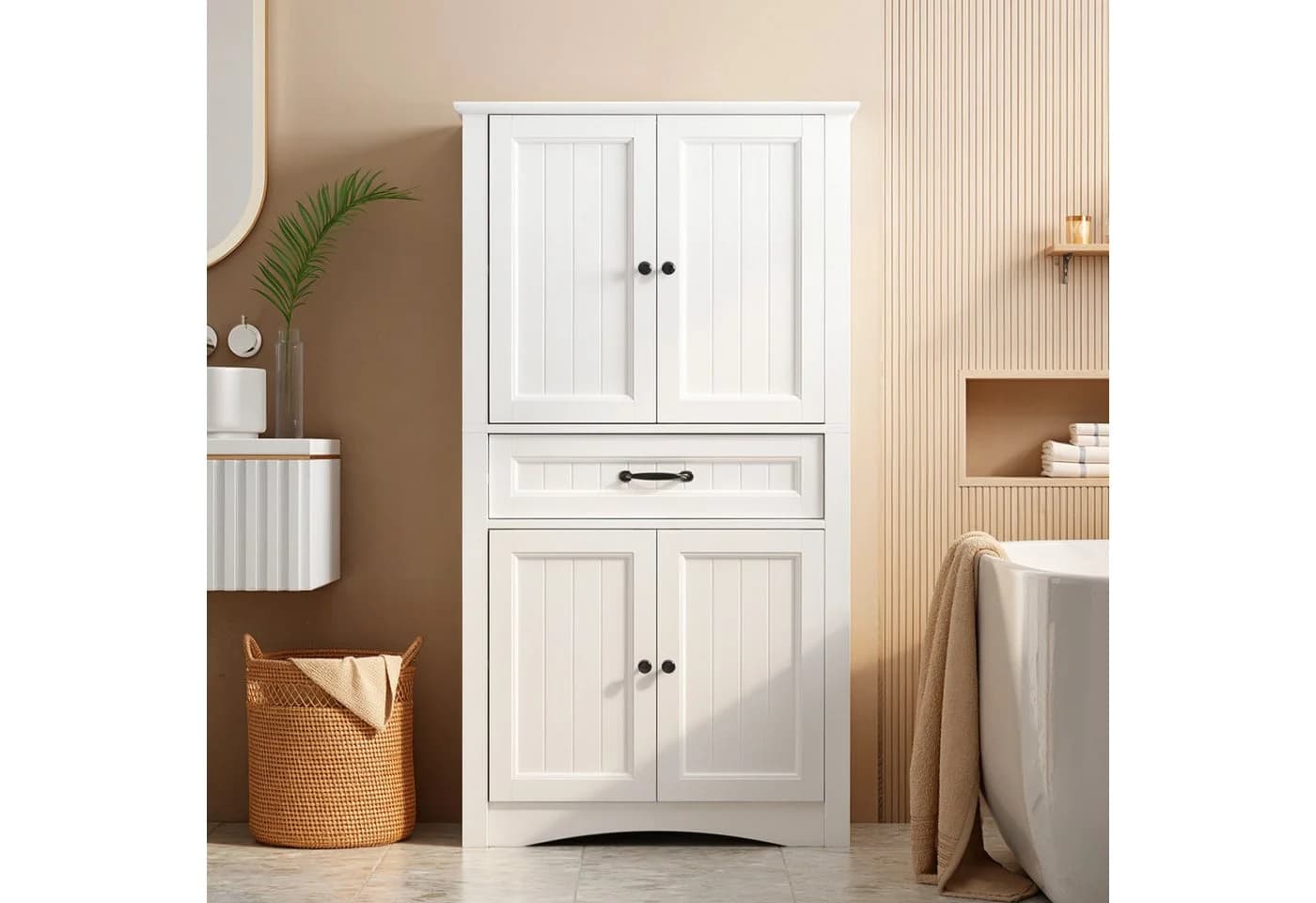 Bealife Hochschrank Badschrank Weiß 2 Türen 1 Schublade - Bild 3