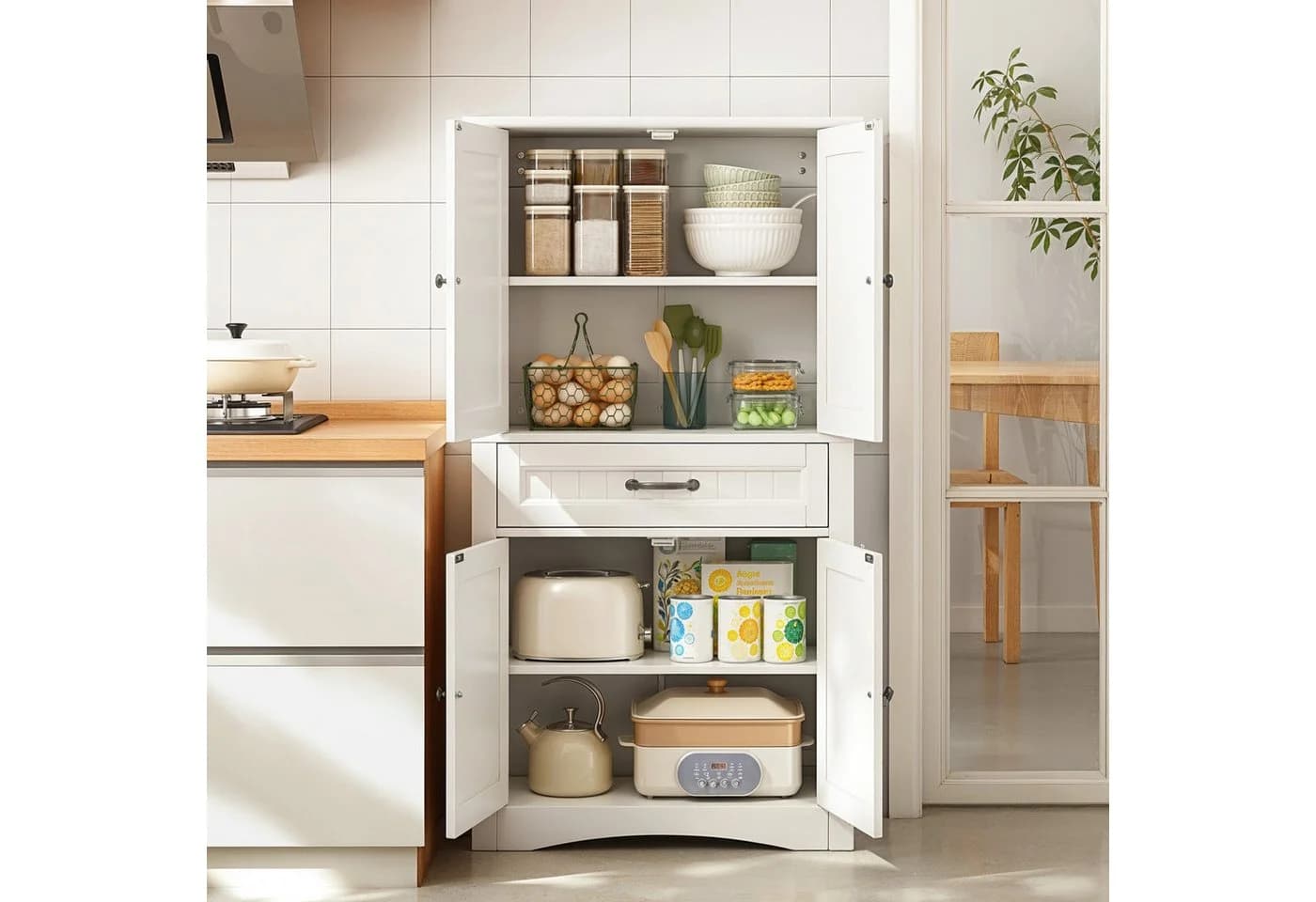 Bealife Hochschrank Badschrank Weiß 2 Türen 1 Schublade - Bild 4