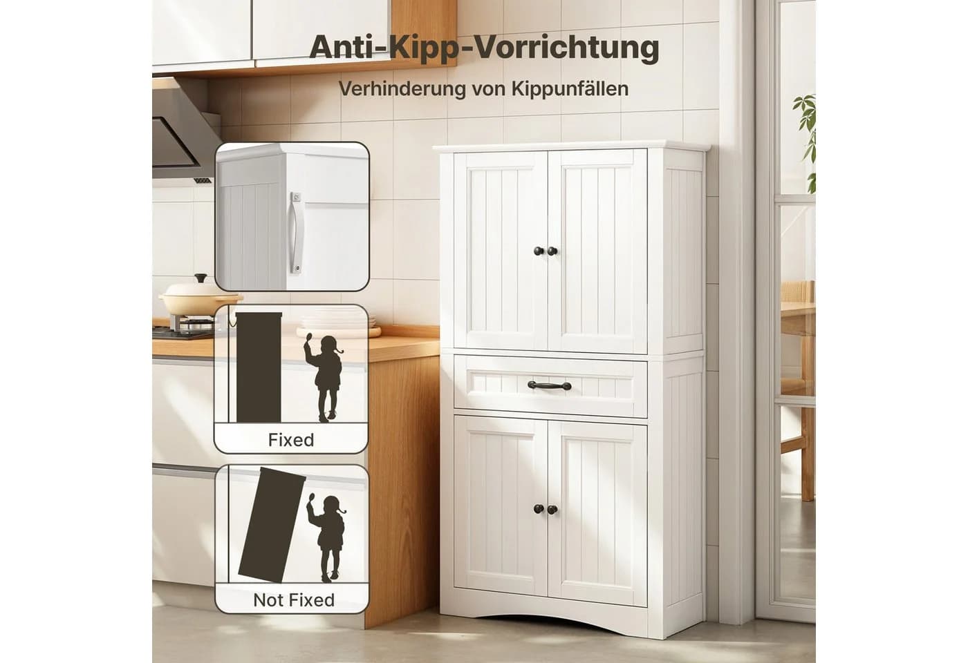 Bealife Hochschrank Badschrank Weiß 2 Türen 1 Schublade - Bild 5