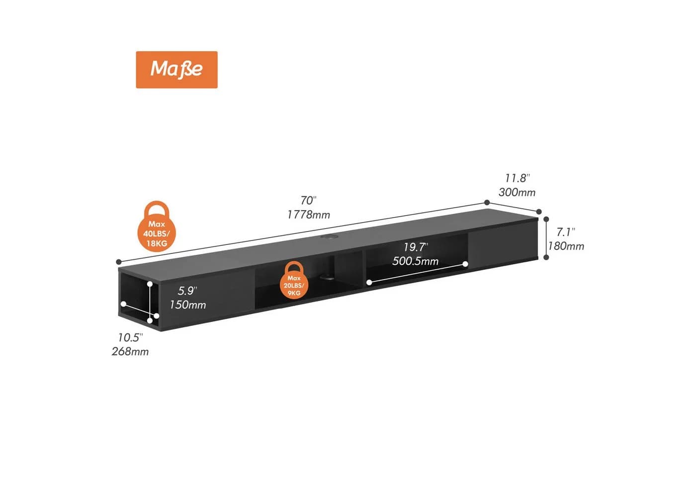 WAMPAT Hängender TV-Schrank 180 cm mit LED-Beleuchtung - Bild 3