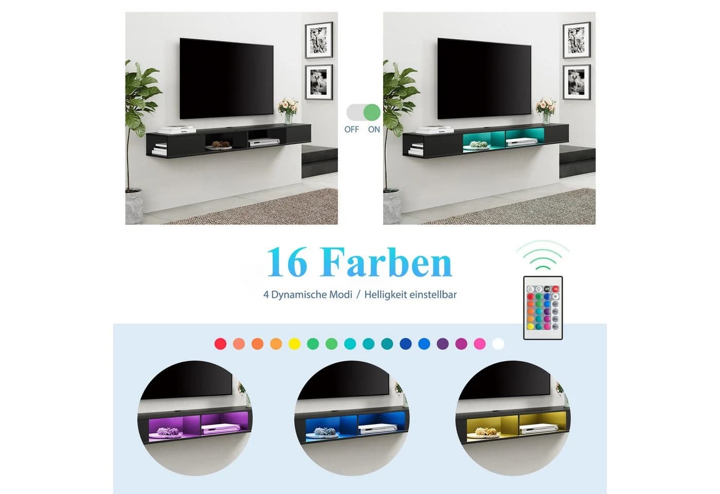 WAMPAT Hängender TV-Schrank 180 cm mit LED-Beleuchtung - Bild 4