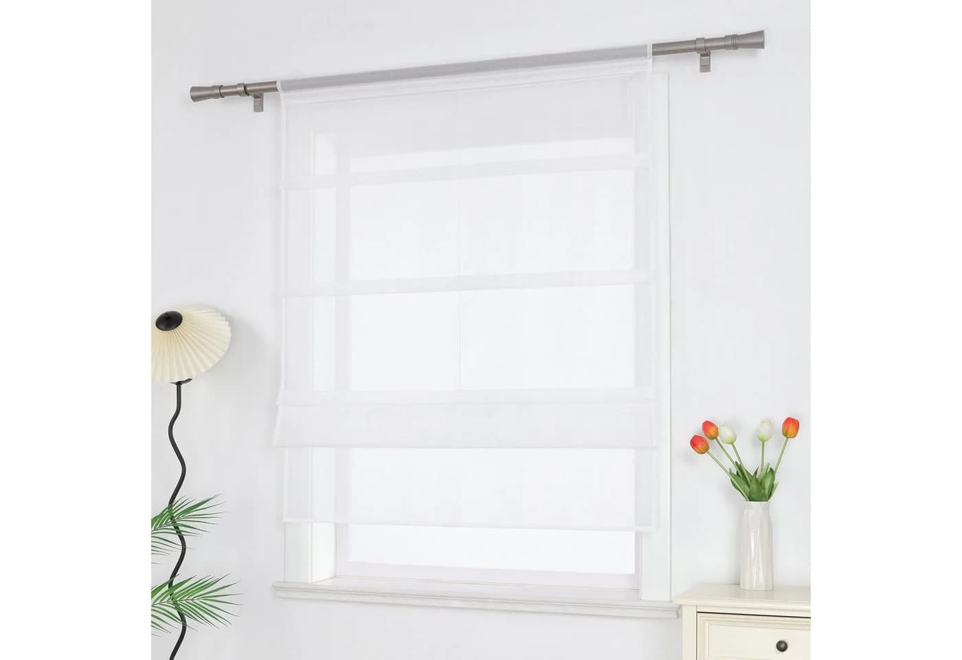 Joyswahl Raffrollo Oonagh Voile Uni Bistrogardine mit Tunnelzug Bändchenrollo
