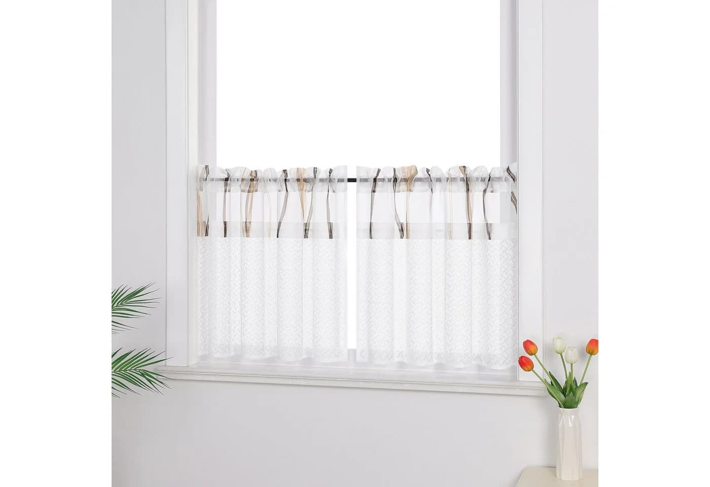 Joyswahl Scheibengardine 2 St. Transparent Küche Wellenmuster Jacquard Spitze Patchwork