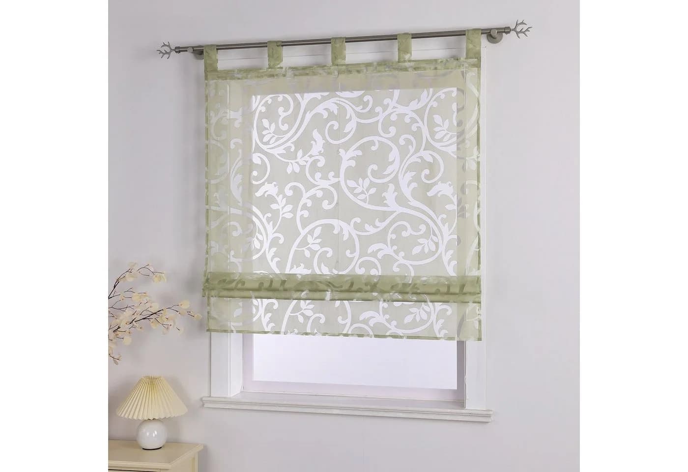 Delien Raffrollo Jessica mit Schlaufen, Voile Uni mit Floral Ausbrenner