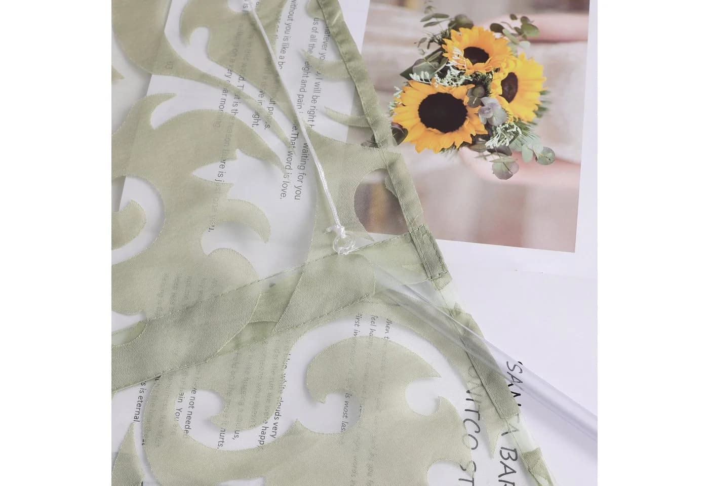 Delien Raffrollo Jessica mit Schlaufen, Voile Uni mit Floral Ausbrenner - Bild 5