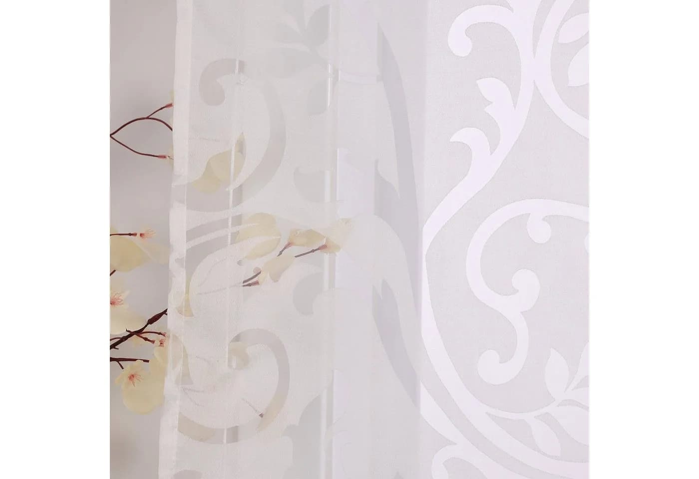 Delien Raffrollo Jessica mit Schlaufen, Voile Uni mit Floral Ausbrenner Weiß - Bild 4