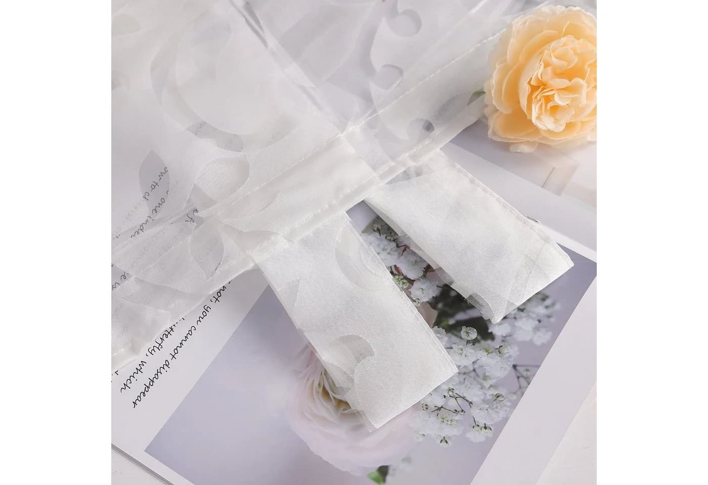 Delien Raffrollo Jessica mit Schlaufen, Voile Uni mit Floral Ausbrenner Weiß - Bild 5