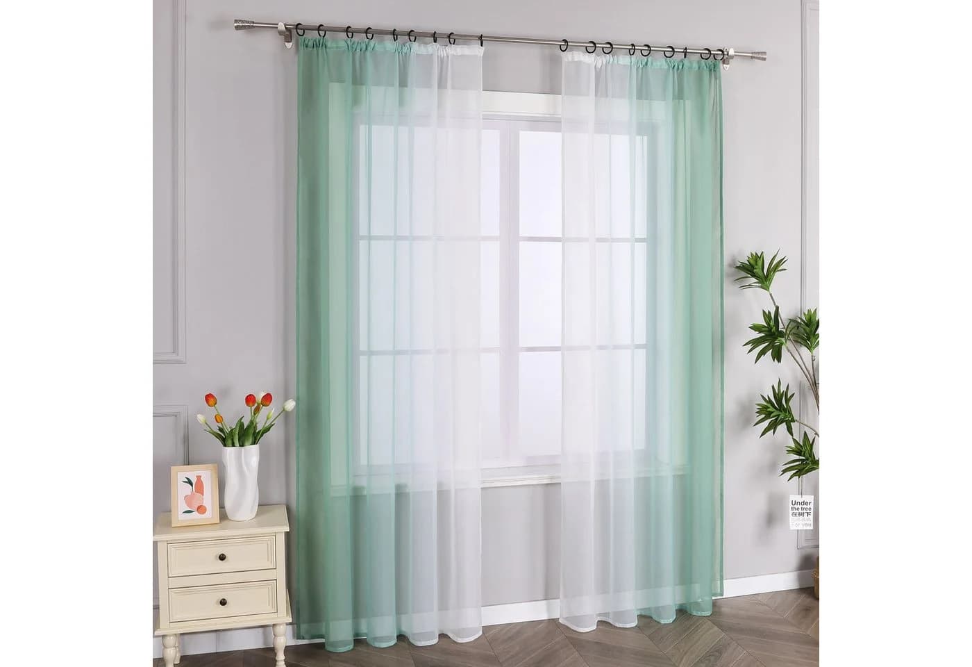 Joyswahl Gardine Minimalismus 2 St. Kräuselband Transparent Grün Grau Polyester
