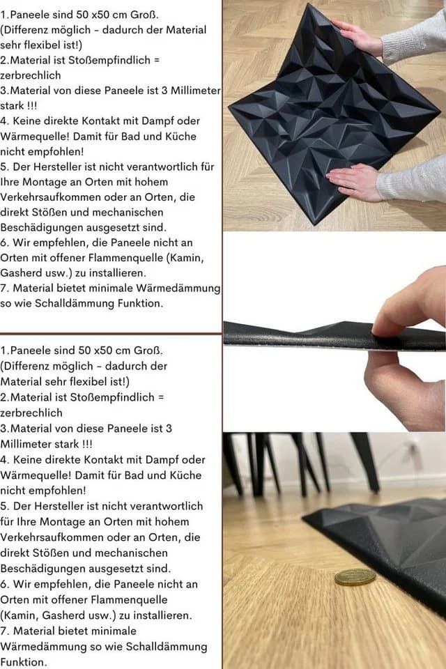 IKHEMalarka 3D Wandpaneel Schwarz Polystyrol XPS - Bild 5