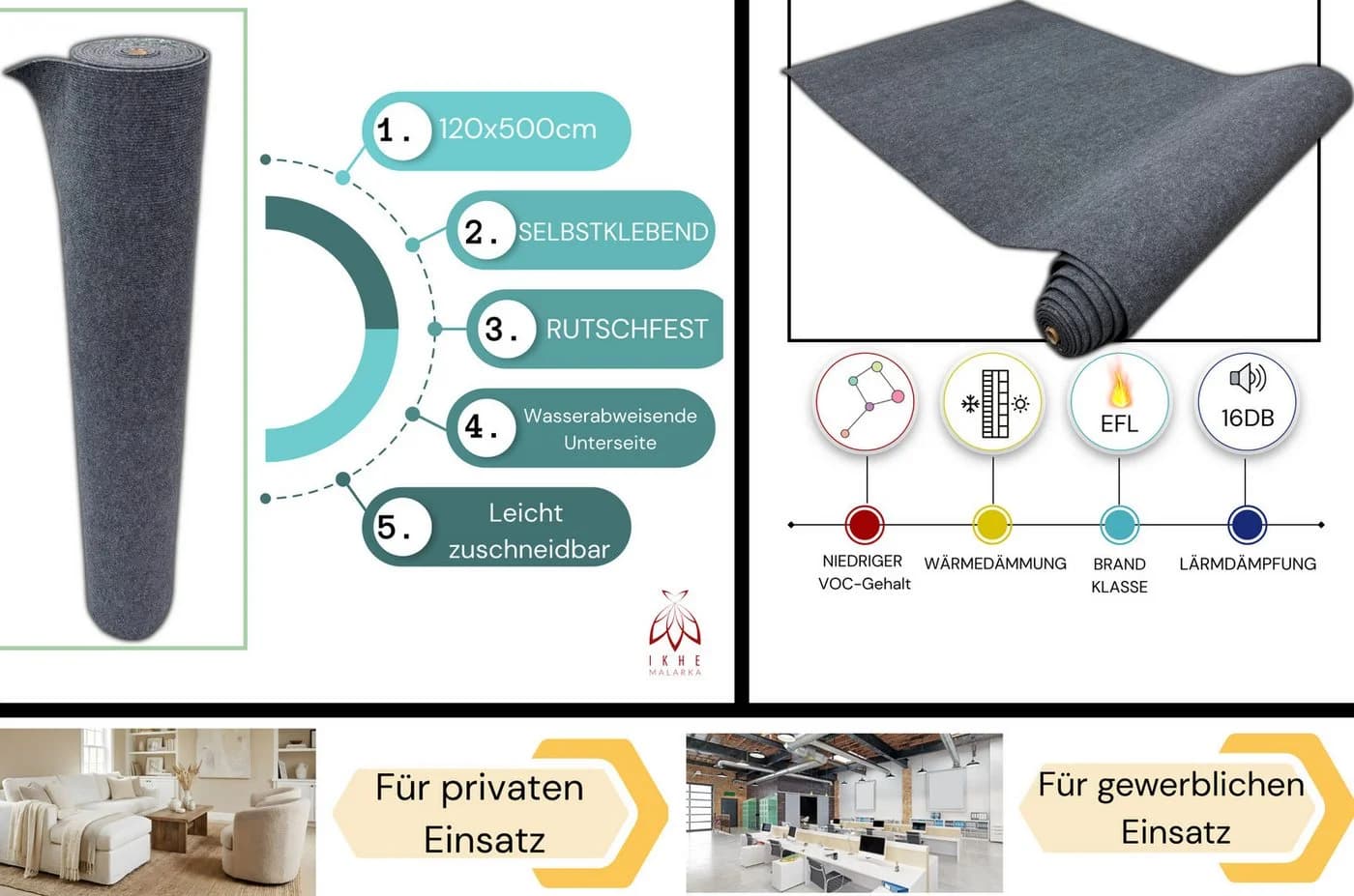 IKHEMalarka Selbstklebender Teppichboden 6 m² Dunkelgrau - Bild 5
