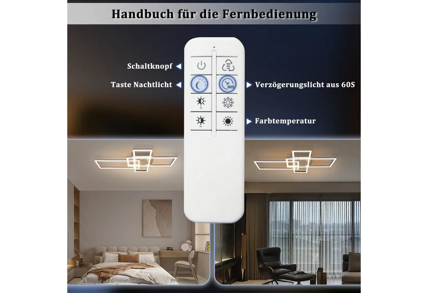 ZMH LED Deckenleuchte Schwarz Dimmbar 3000-6500K 36W - Bild 5