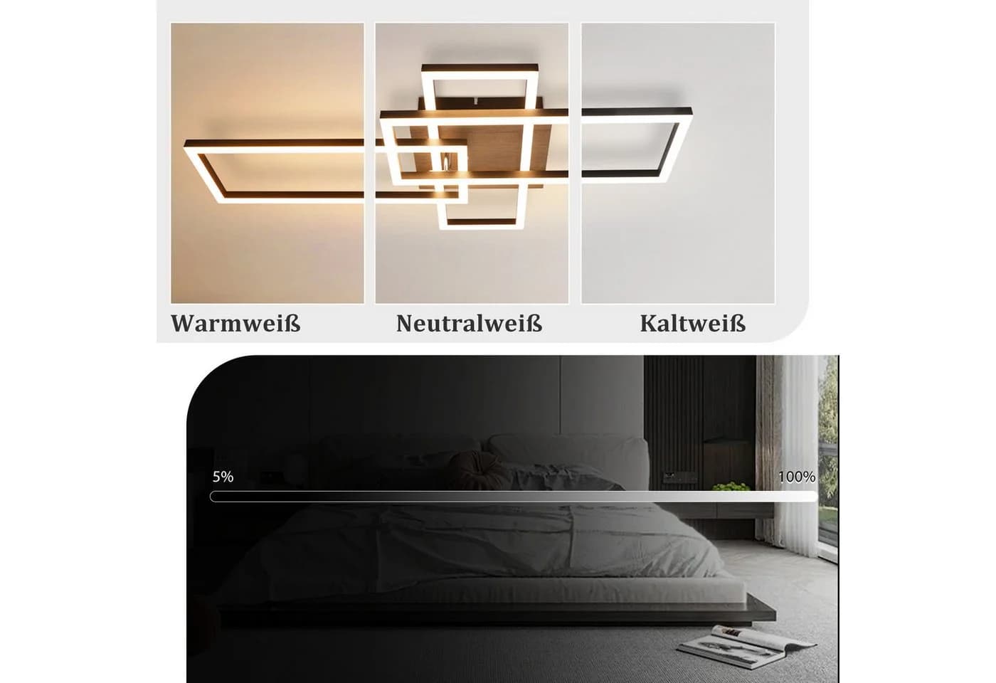 ZMH LED Deckenleuchte Schwarz Modern Dimmbar Augenschutz