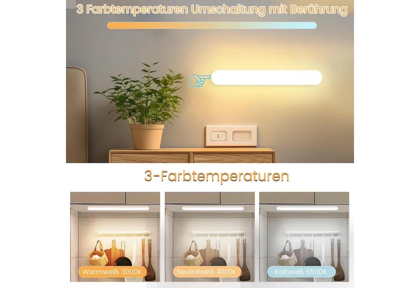 Nettlife LED Unterbauleuchte Küche Kabellos Dimmbar mit Bewegungssensor USB Aufladbar 24CM