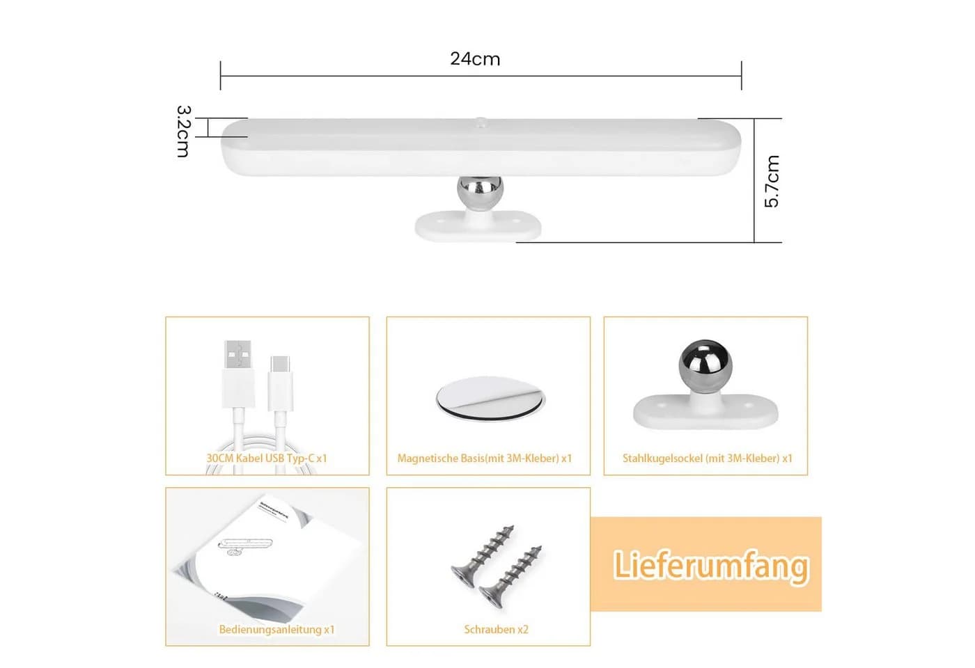 Nettlife LED Unterbauleuchte Küche Kabellos Dimmbar mit Bewegungssensor USB Aufladbar 24CM - Bild 5