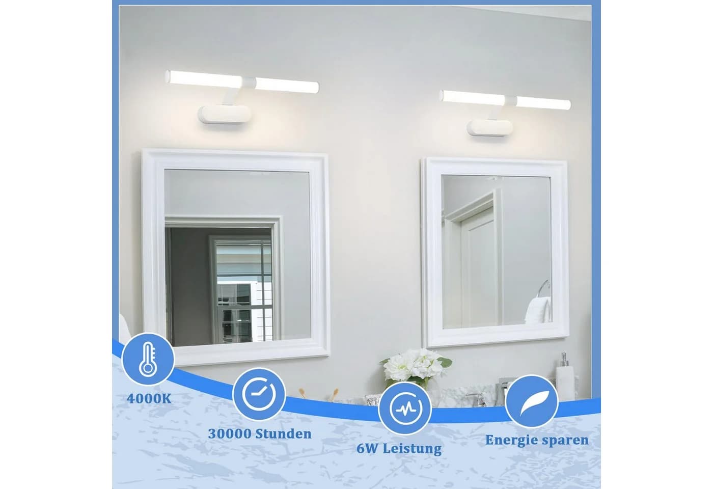 Nettlife LED Spiegelleuchte 4000K Schwarz/Weiß