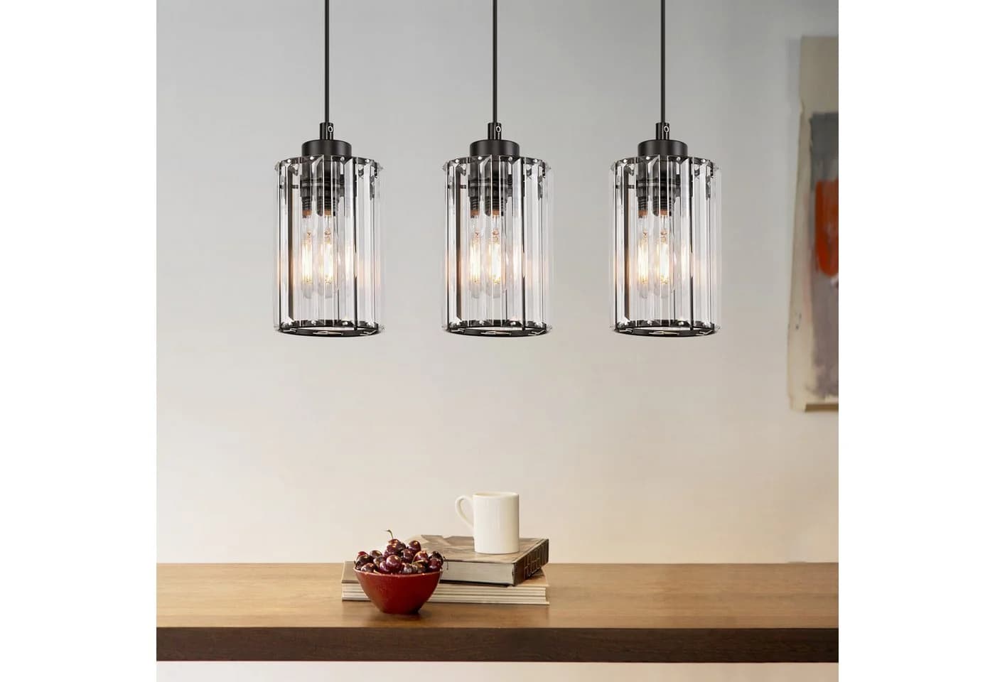 Nettlife Pendelleuchte Kristall Modern Schwarz 3-Flammig E27 - Bild 2