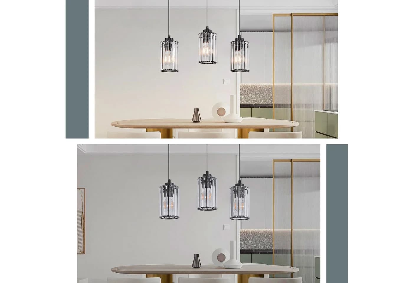 Nettlife Pendelleuchte Kristall Modern Schwarz 3-Flammig E27 - Bild 3