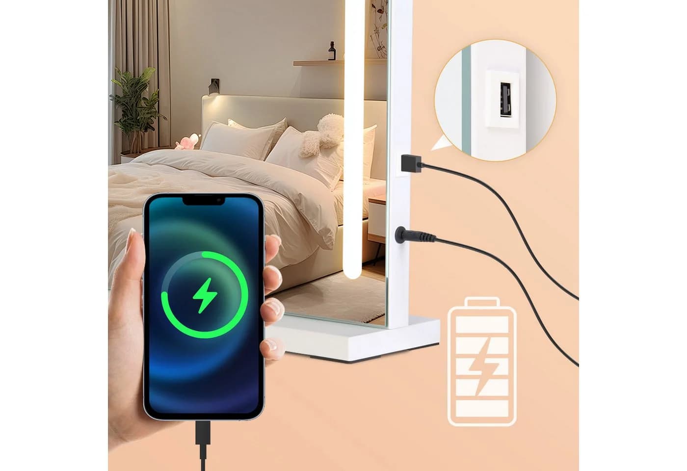 Nettlife Schminkspiegel mit Licht Weiß 3 Farben USB Touch Hollywood - Bild 5