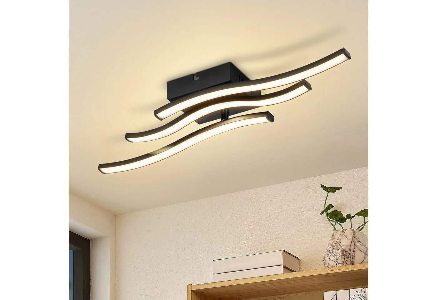 Nettlife Deckenleuchte Flur Schwarz 6W 3000K Modern Innen Wellen Design Warmweiß - Bild 2