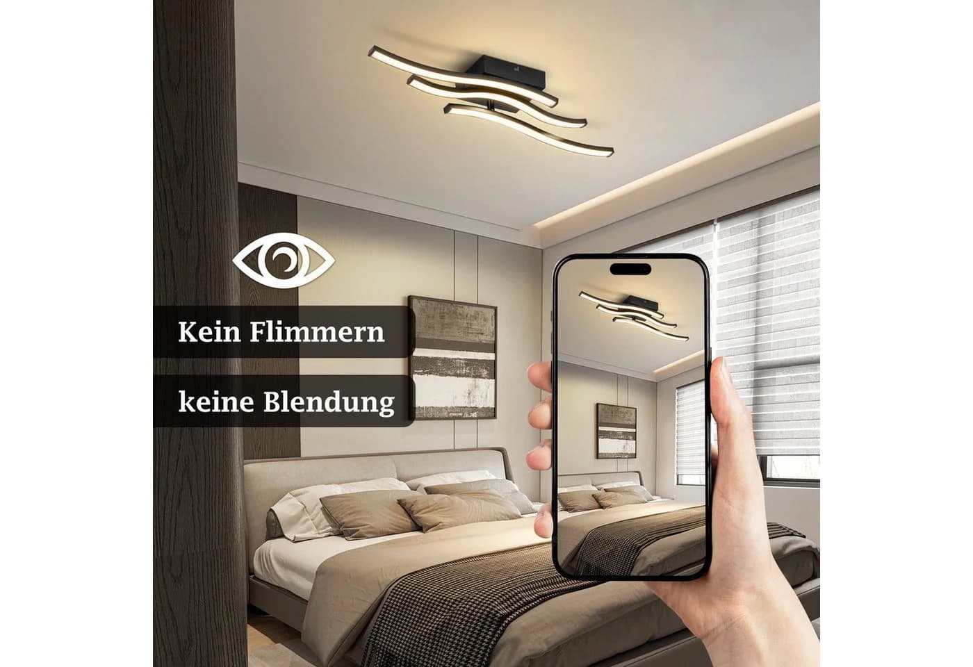 Nettlife Deckenleuchte Flur Schwarz 6W 3000K Modern Innen Wellen Design Warmweiß - Bild 4