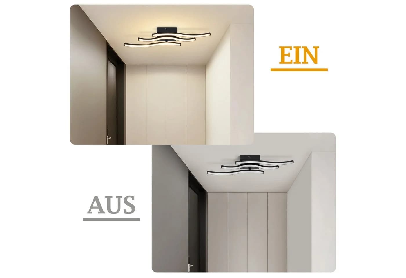 Nettlife Deckenleuchte Flur Schwarz 6W 3000K Modern Innen Wellen Design Warmweiß - Bild 5