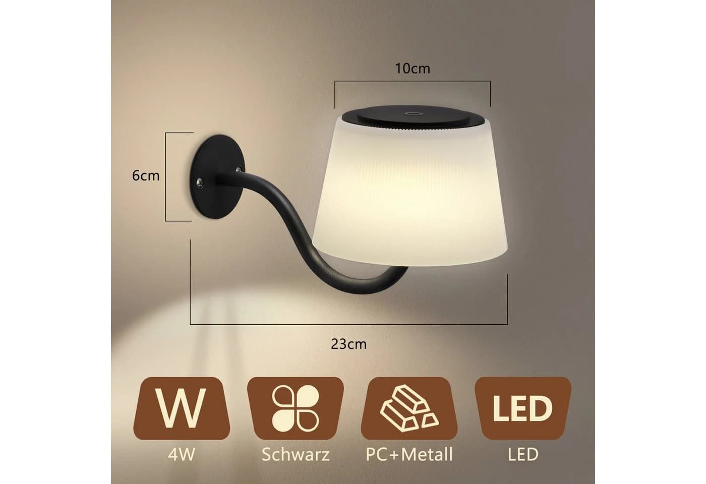 Nettlife LED Wandleuchte Kabellose Schwarz Dimmbar LED